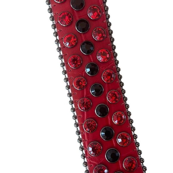 Red Black Rhinestone Western Cowgirl Cowboy Leather Belt Diamond Studded XS 40” - Picture 4 of 6